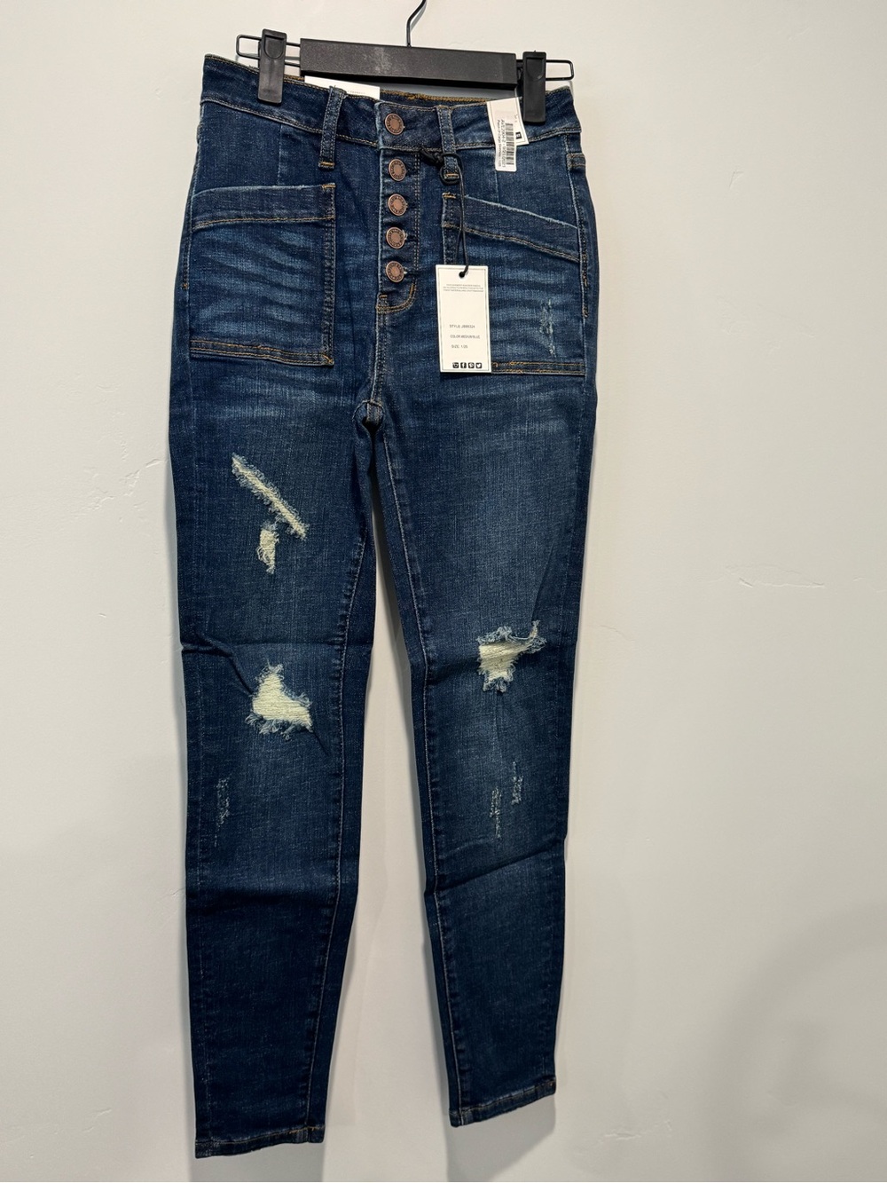 Judy Blue Dark Blue High-Rise Distressed Button-Fly Jeans